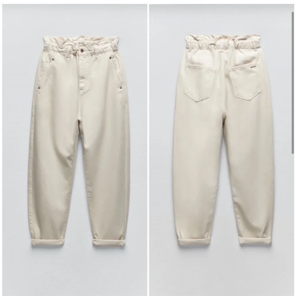 ZARA Paper Bag Barrel Pants in Cream Denim - Picture 6 of 12